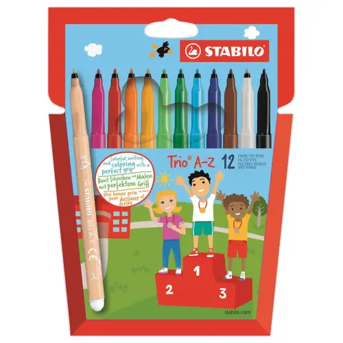 12 Feutres de coloriage Trio A-Z - Pointe moyenne - Encre eau - STABILO