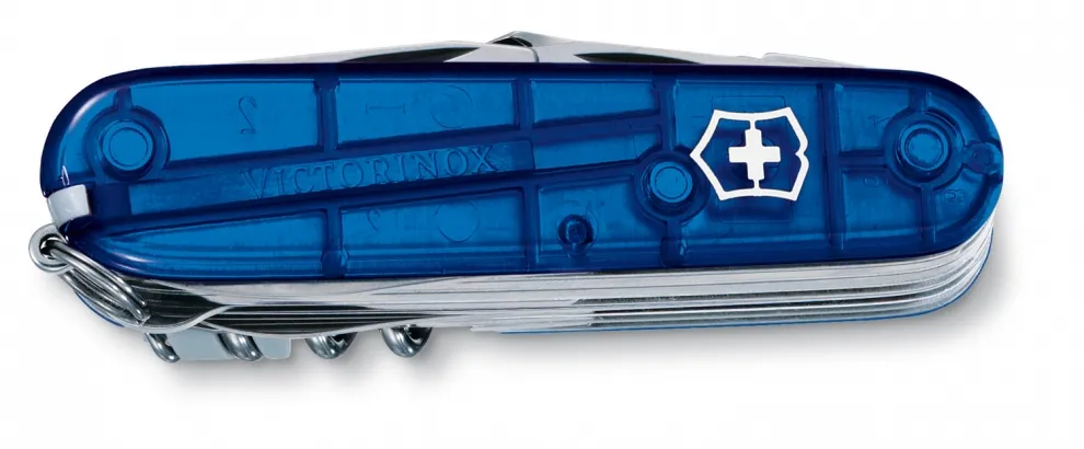 Couteau Suisse SWISSCHAMP 33 fonctions 21 pièces manche bleu translucide