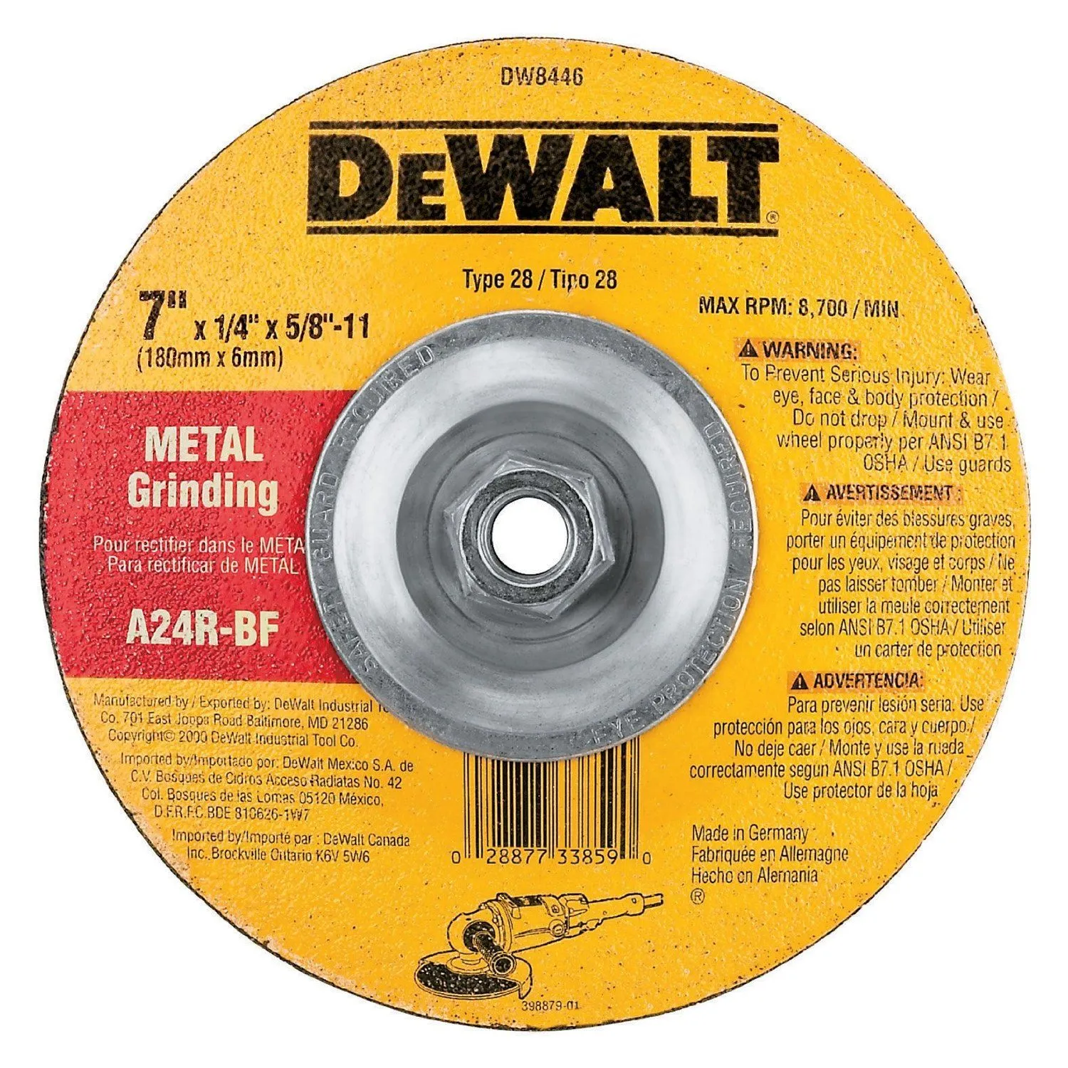 DeWALT DW8446 Meule à rectifier HP 7" x 1/4" x 5/8"-11