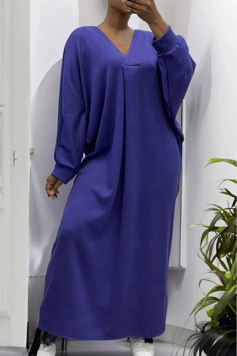 Longue robe pull over size col V violet 