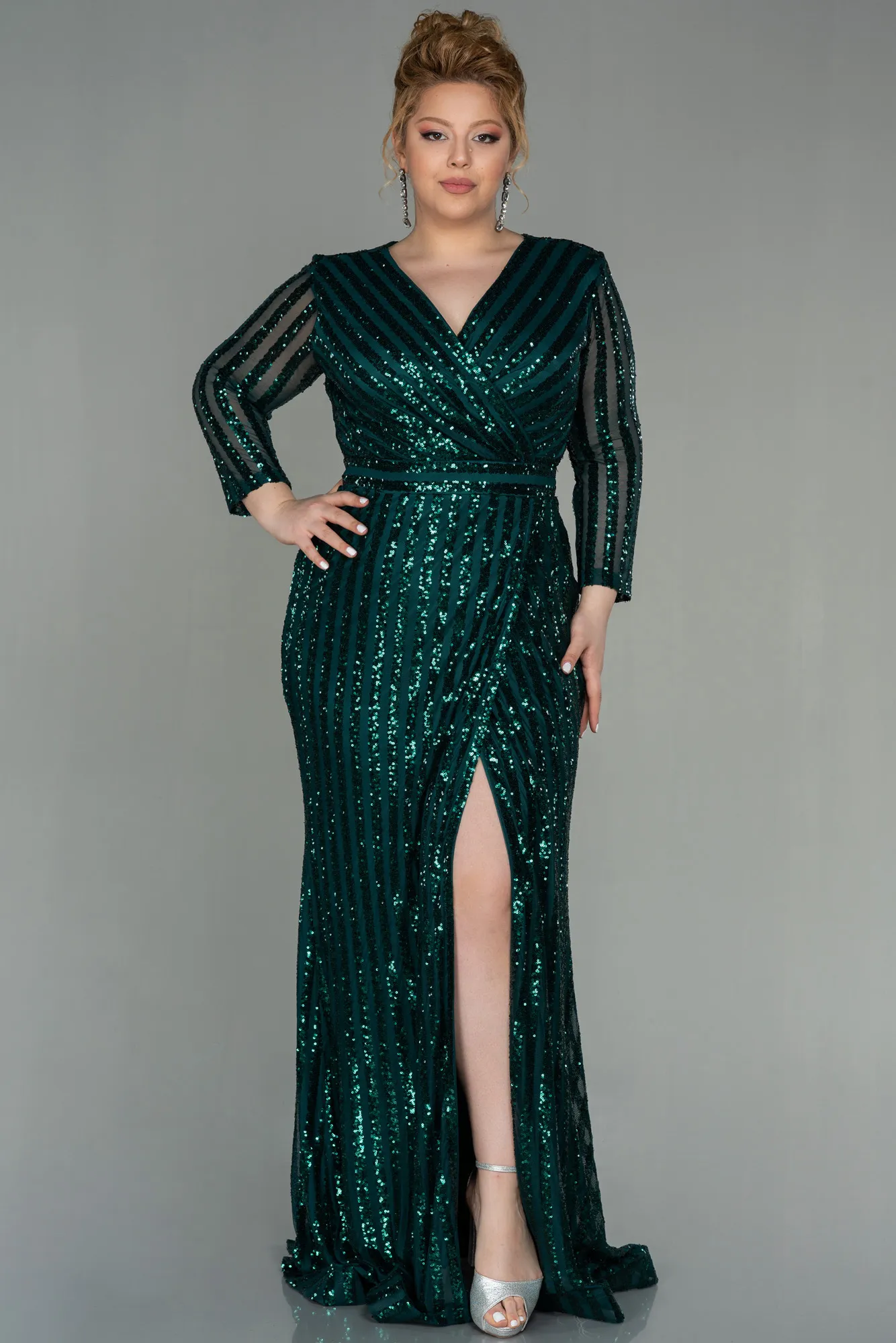 Robe de Soirée en Velours Longue Émeraude ABU1043