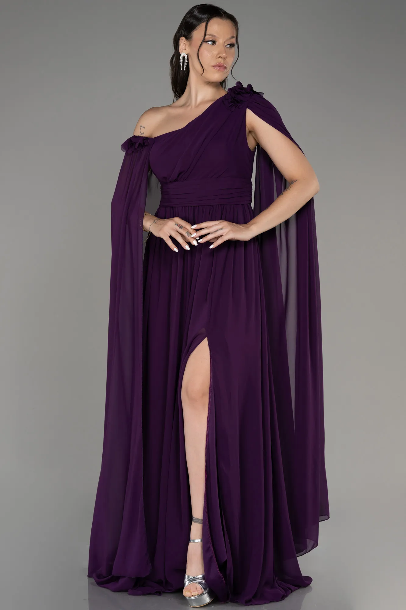 Robe de Soirée Grande Taille Longue Mousseline Noir ABU4002