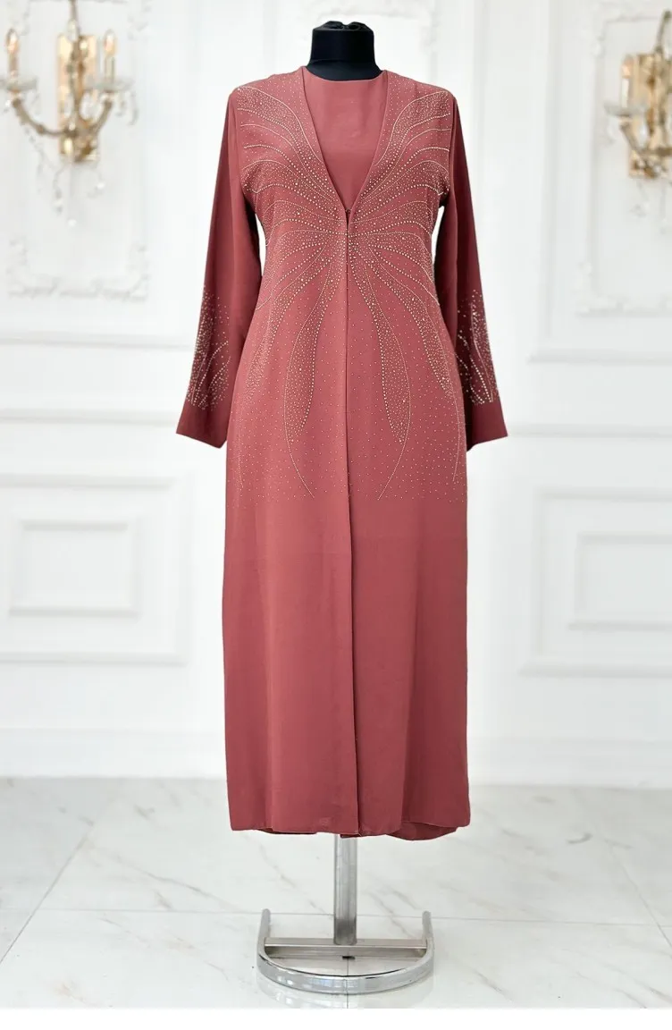 Robe De Soirée Hijab Amine Hüma Ceren Dusty Rose 3265