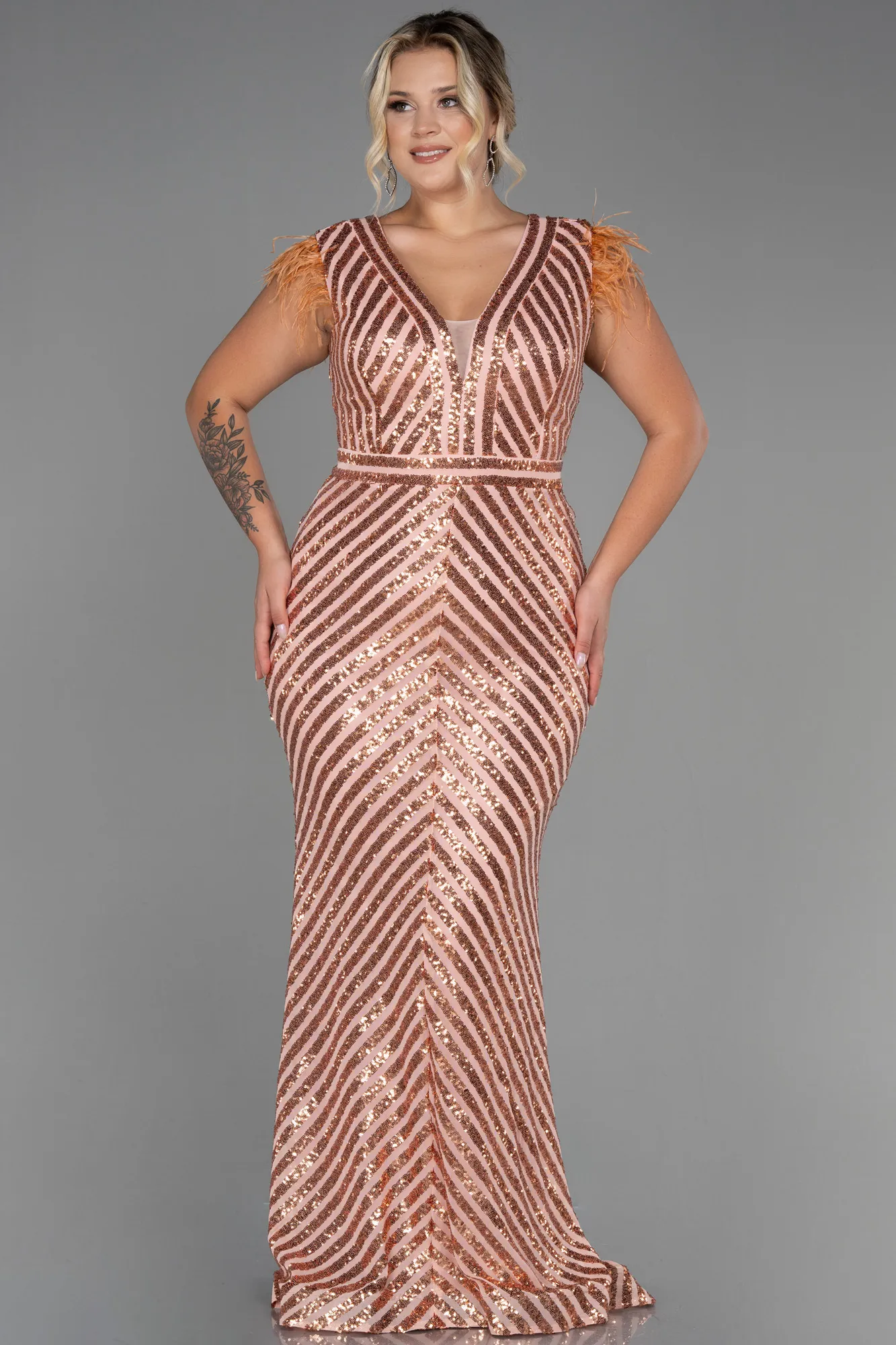 Robe De Soirée Longue Beige ABU1044