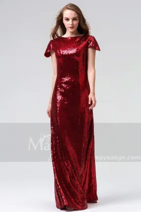 robe de soirée longue bordeaux en paillettes et sequins