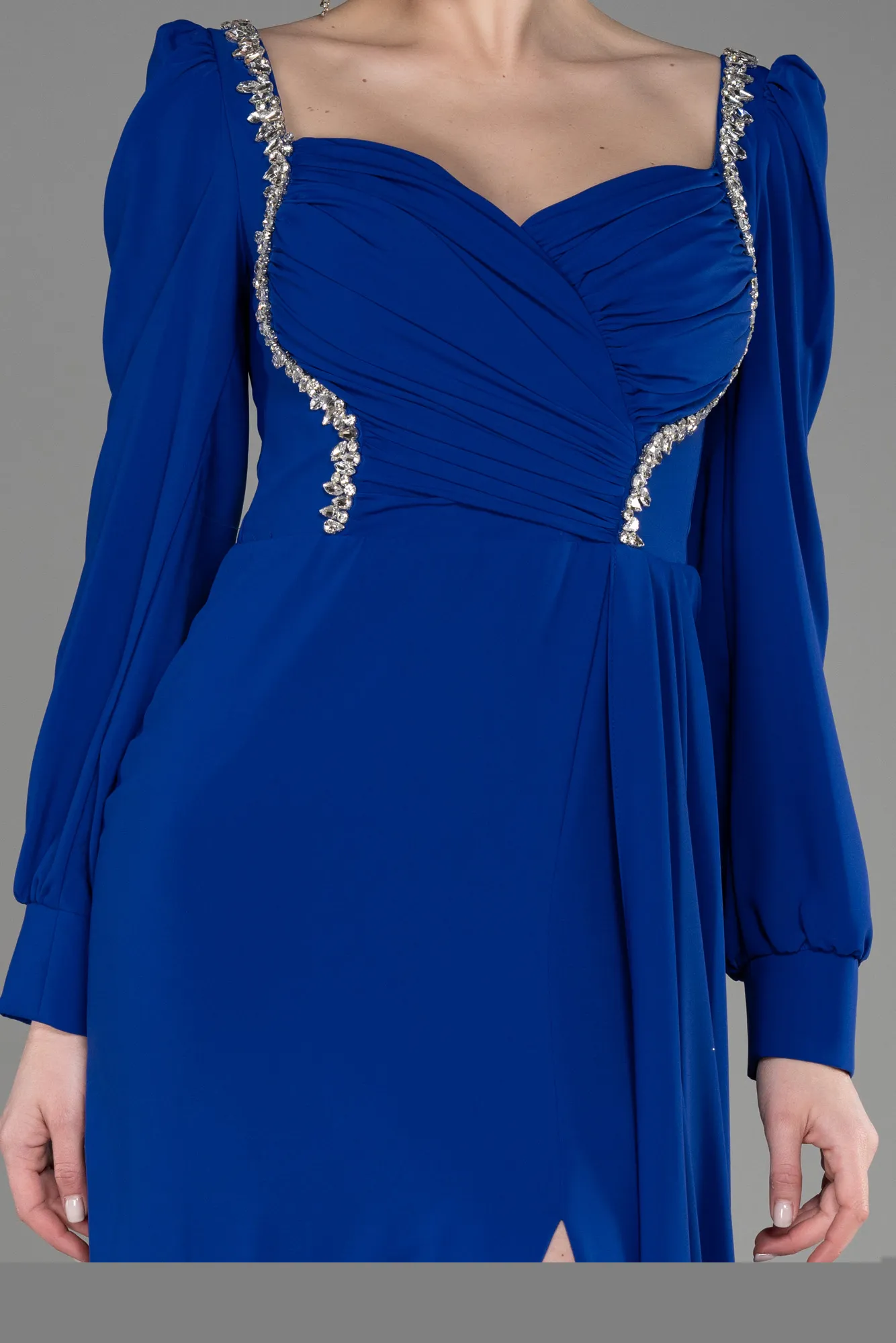 Robe de Soirée Longue Mousseline Bleu Saxe ABU3885
