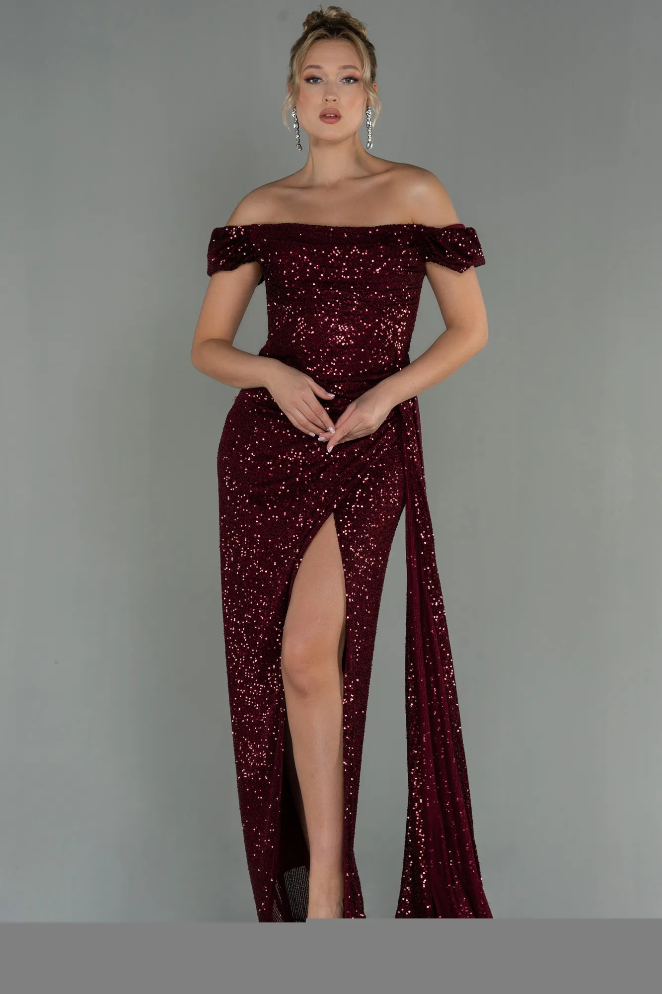 Robe de Soirée Longue Squameuse Rouge ABU2987
