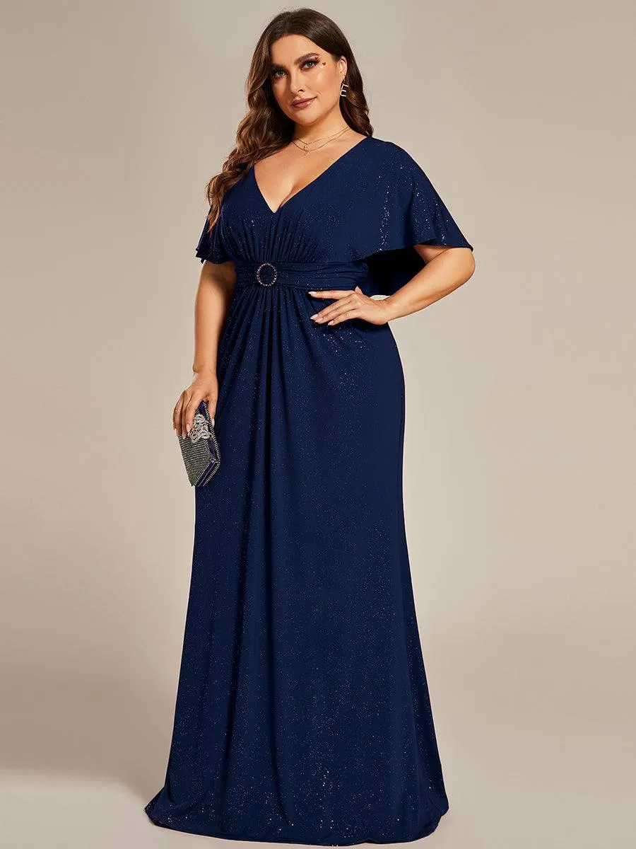 Robe de soirée sirène curvy à manches chauve-souris brillantes
