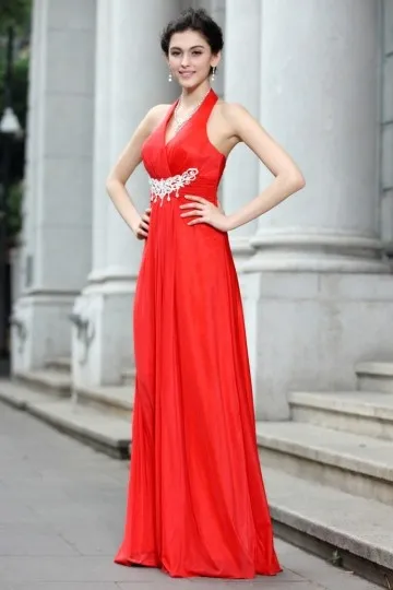 Robe rouge longue à co halter empire pour soirée mariage
