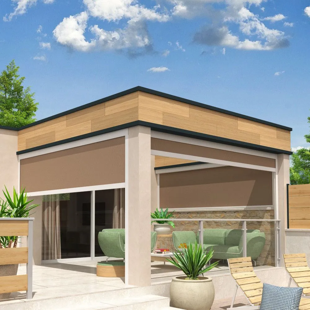 Store vertical pour pergola lolite et heliolite 3,00x2,50 m (motorisé à télécommande - blanc satiné ral9010 - taupe)