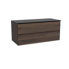 Storke Edge meuble salle de bains suspendu 120 x 52 cm noyer avec Panton tablette simple ou double en mdf enduit de poudre noir 