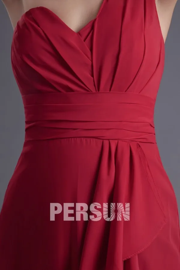 Vieux rouge robe de soirée longue asymétrique avec dos nu Empire